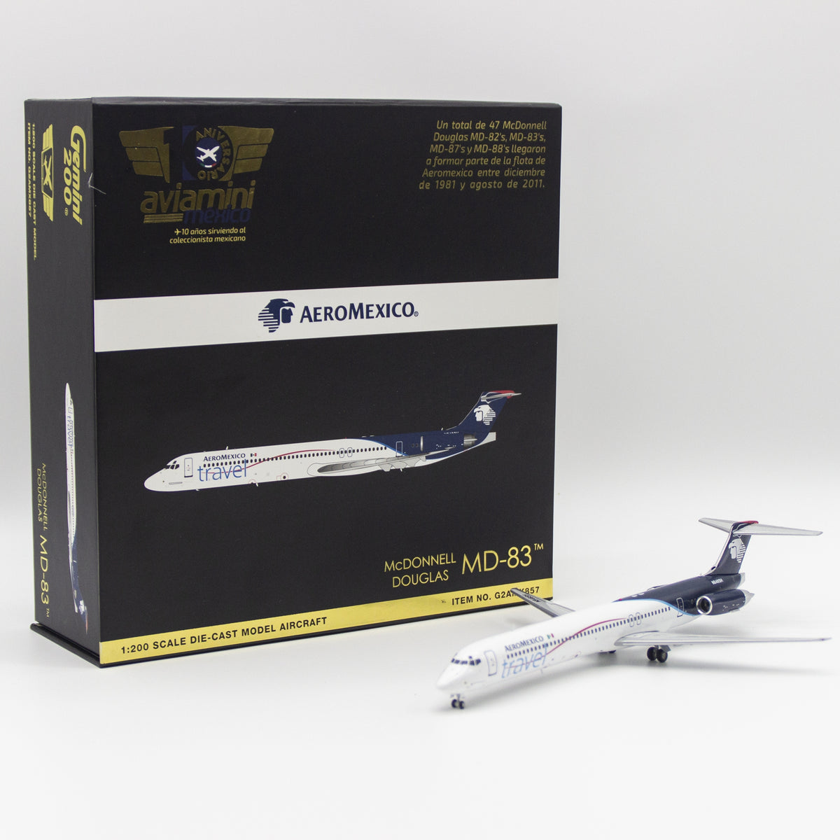 GeminiJets 1:200 Aeromexico Travel McDonnell Douglas MD-83 N848SH Diecast Model G2AMX857 with Stand